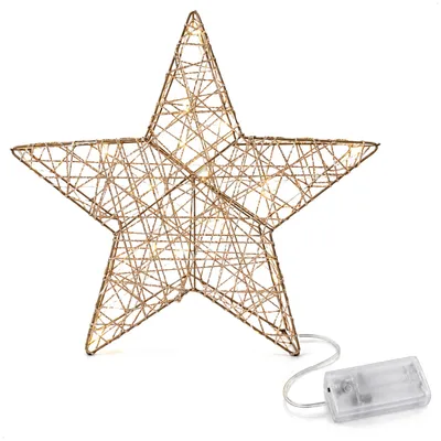 Zdjęcie produktu dla com-four® LED, złota gwiazda do dekoracji świątecznych, metalowa, z oświetleniem, 30 cm