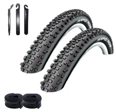 Zdjęcie produktu dla 2 opony rowerowe Schwalbe Rapid Rob, rozmiar 29 x 2,10 (54-622), kolor czarny + 2 dętki DV19, w zestawie łyżki do opon