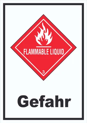 Produktbild von Schild Entzündbare flüssige Stoffe Gefahr Flammable Liquid hochkant A6 Rückseite selbstklebend