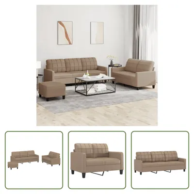 Produktbild von The Living Store 3-tlg. Sofagarnitur mit Kissen Cappuccino-Braun Kunstleder