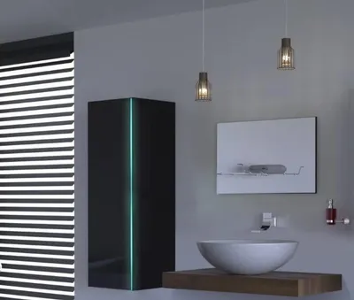 Produktbild von Furnitech ALIUS 11 I Badezimmer Bademöbel Badeschränke Spiegel Set (LED RGB (16 Farben), Schwarz)