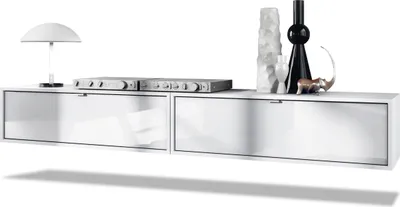 Produktbild von Vladon 2er-Set TV Board Lana 100,  Germany, Lowboards je 100 x 29 x 37 cm mit viel Stauraum, Korpus in Weiß matt, Fronten in Weiß Hochglanz | Große Farbauswahl