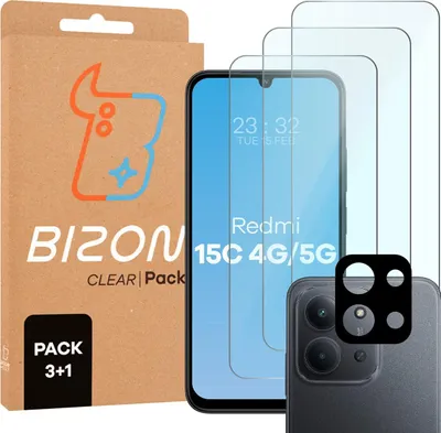 Produktbild von Gehärtetes Glas - 3 Stück + Kameraschutz für Xiaomi Redmi 15C 4G / 5G, Bizon Glass Clear Pack