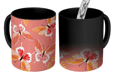 Obrázok produktu pre MuchoWow® Magický pohár Motýle - Vzory - Ružová 350 ml Pohár na zmenu farby Darček Nápad na darček - Foto hrnček