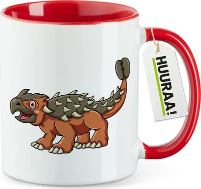 Produktbild von Huuraa Kaffeetasse Ankylosaurus Dinosaurier 330ml Rot Keramik Kaffeebecher Geschenkidee