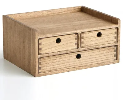 Büro-Organizer aus Holz, 3 Schubladen, A4-Ablage, braun