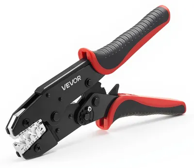 Immagine prodotto di Pinza crimpatrice VEVOR con sistema a cricchetto, per cavi da 0,25 a 6 mm², pinza per connettori con marcature metriche e AWG chiare, sistema di bloccaggio rapido, pressacavi con pressione regolabile per diversi tipi di connettori