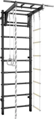 Produktbild von Trick Sprossenwand aus Metall mit verstellbarer Klimmzugstange, Strickleiter, Seil & Ringen – Elite Black, 223,5 cm, 120 kg Belastbarkeit