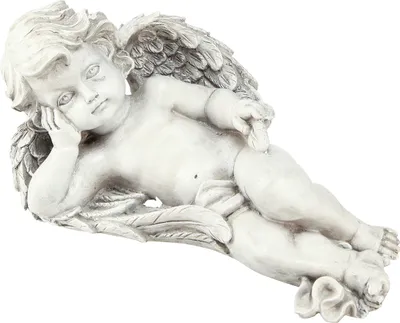 Produktbild von Engel liegend Grabschmuck Wetterfest Polyresin Grau Weiß 31×16cm Friedhofsdeko Gedenkfigur