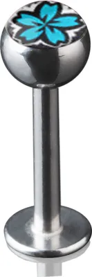 Produktbild von viva-adorno 1,2 x 8mm Lippen Piercing Stecker Labretstecker 316L Chirurgenstahl 20 verschiedene Motive Picture Logo Z379,S17 Hibiskus türkis