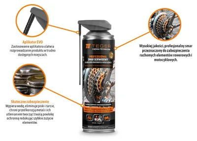 Obrázok produktu pre Profesionálny mazací prostriedok na reťaze bicyklov a motocyklov s aplikátorom EVO, 500 ml, Teger