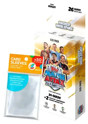 Obrázek produktu pro Sada karet UCC Match Attax Champions League 2026/27 – 1 balíček Eco Pack + exkluzivní obaly pro sbírání