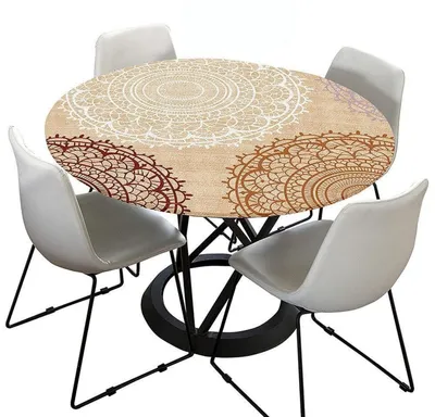 Productafbeelding van Buitenkleed rond, 90 cm, afwasbaar, waterafstotend, beige, mandala-print