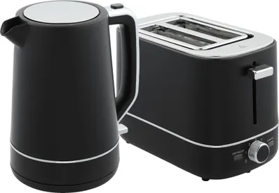 Produktbild von Set aus 1,7 L Wasserkocher und Toaster mit 6 Bräunungsstufen, Schwarz/Stahl