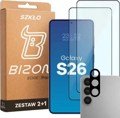 Produktbild von 2x Gehärtetes Glas + Kameraschutz für Galaxy S26, Bizon Glass Edge Pack, Schwarz