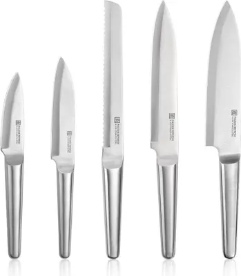 Produktbild von Paudin Küchenmesser Set, Edelstahl, Kochmesser, Brotmesser, Fleischmesser, scharfe Klingen, ergonomischer Griff, langlebig.