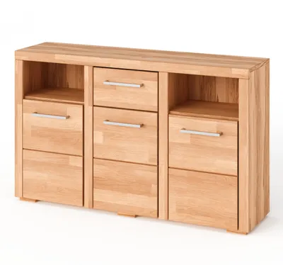 Produktbild von Sideboard Kernbuche 131 cm Massivholz-Front 3 Türen 1 Schublade Kommode geölt