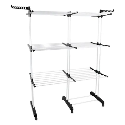 Produktbild von Wäscheständer 3 Ebenen Standtrockner mit Rollen Ausziehbar 75-132x49x170cm 2 Seitenflügel