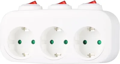 Produktbild von Dreifachsteckdose mit 3 unabhängigen Schaltern – Mehrfachsteckdose – 3 Schuko-Steckdosen – 3500 W – Weiß