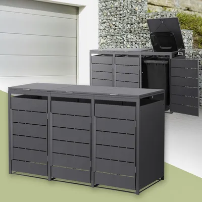 Obrázek produktu pro ML-Design box na odpadky 3er, kryt na 3 koše, 240 l, 196x80x120 cm, antracit, z oceli, odolný proti povětrnostním vlivům, box na odpadky s výklopným víkem a dvířky