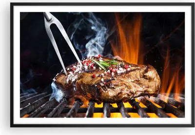 Produktbild von Gerahmtes Poster - Schwarzer Rahmen - Steak Grill Flammen Essen - 91,5x61 cm - Wand Bild - Wanddeko - Wandbilder - Wandposter - Bilderrahmen - Bilder - Kunstdruck - Wandbild - P2BAA91x61-2865