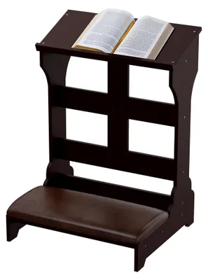 Produktbild von Gebetsbank aus Holz, gepolsterte Kniebank mit Kissen, Kniebank zum Beten für Bibellesen und Beichtstuhl, Gebetsstuhl für Zuhause und Kirche (Dunkelbraun)