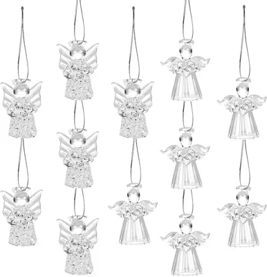 Zdjęcie produktu dla Szklane ozdoby świąteczne, aniołki, 12 sztuk, 4,5 x 3 cm, dekoracje choinkowe