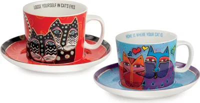 Obrázok produktu pre Egan LAUREL BURCH FANTASTIC FELINES Sada 2 šálků na Cappuccino - modrý a červený