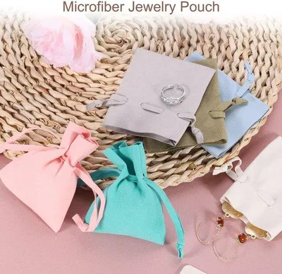 Produktbild von Solidchoice – Set mit 12 Schmuckbeuteln aus Mikrofaser mit Kordelzug