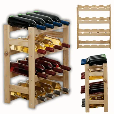 Produktbild von MODO24 Weinregal 16 Flaschen, Flaschenregal, Weinschrank, Weinständer, Getränkeregal, Kellerregal, Massivholz, 54x43x25 cm, Natur, RW1