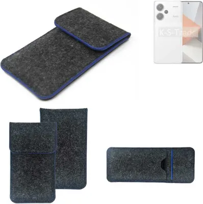 Produktbild von K-S-Trade Handy-Hülle Schutz-Hülle kompatibel mit Xiaomi Redmi Note 13 Pro+ Filztasche Pouch Tasche Case Sleeve Filzhülle dunkelgrau, blauer Rand