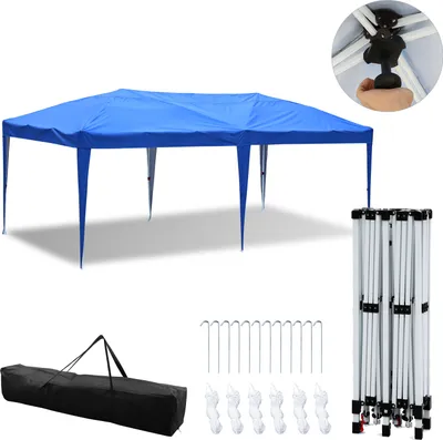Immagine prodotto di Aopunly gazebo 3 x 6m pop up pieghevole gazebo da giardino pieghevole, protezione UV 50+ gazebo tende da festa per il campeggio / giardino / matrimonio / spiaggia, lati ohn blu