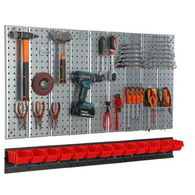 Obrázok produktu pre Kovový úložný systém na náradie 117x72cm s držiakmi na náradie 13 stohovacích boxov Červená