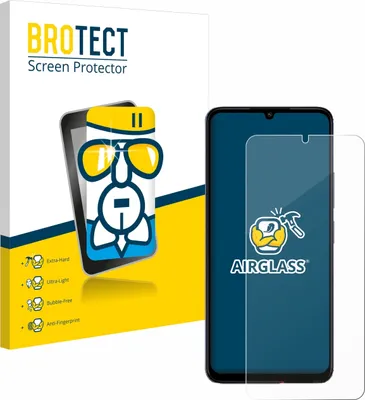 A product shot showing the packaging for a screen protector and the screen protector itself placed on a phone.