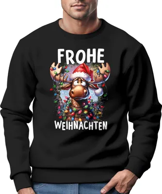 Produktbild von Sweatshirt Herren Weihnachtspullover Aufdruck Elch Rentier Frohe Weihnachten Weihnachtsoutfit Männer Moonworks®