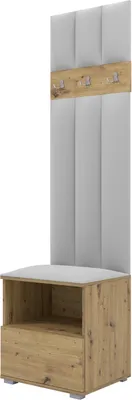 Produktbild von Garderoben-Set Nela IV LUX, gepolsterte Garderobe 50 cm mit Sitzbank, Wandpaneelen und Stauraum (Farbe: Artisan Eiche + Trinity 32)