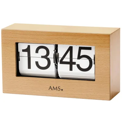 Produktbild von AMS 1175/18 Tischuhr Quarz Holz Buche massiv Klappzahlen Klappzahlenuhr