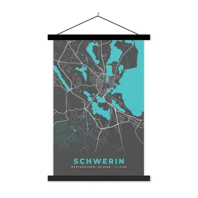 Produktbild von MuchoWow® Textilposter Deutschland - Blau - Schwerin - Stadtplan - Karte 120x180 cm mit schwarzem Rahmen - Fotos