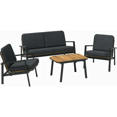 Produktbild von Lounge-Set Sitzgarnitur Garten-Lounge Olary 4-teilig Akazienholz Schwarz