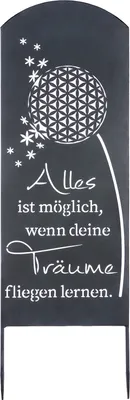 Zdjęcie produktu dla Gilde Gartenstecker, rechteckig, "Träume", Pusteblumenmotiv, Spruch, Metall, grau, , L. 3 cm, B. 35 cm, H. 90 cm  69108