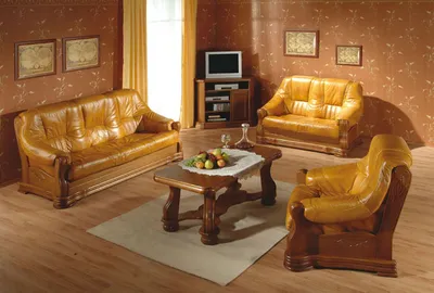 Productafbeelding van Woonkamer, lederen, houten meubels, set, 3+2+1 bank, bank, gestoffeerde zitting, 3+1+1 banken