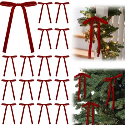 36 rote Samtschleifen für Weihnachtsbaum, 12,7 x 17,8 cm