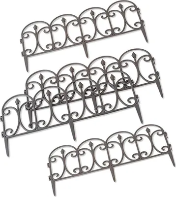 Three decorative garden fences arranged diagonally on a white background.