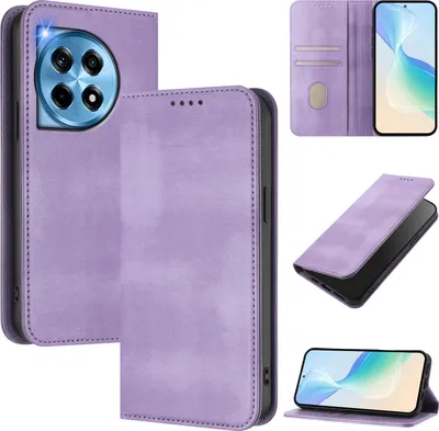Obrázek produktu pro Pouzdro pro OnePlus 12R, vintage kožené pouzdro s RFID ochranou, přihrádkami na karty, stojánkem Fialový