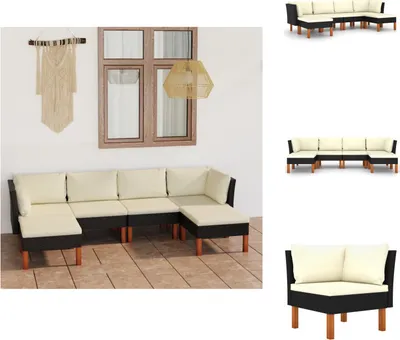 Image de vidaXL Ensemble salon de jardin 6 pièces avec coussins Poly rotin noir - Ensemble de meubles de jardin