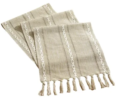 Produktbild von Tischläufer mit Quaste Landhausstil Khaki 32 x 200 cm Polyester