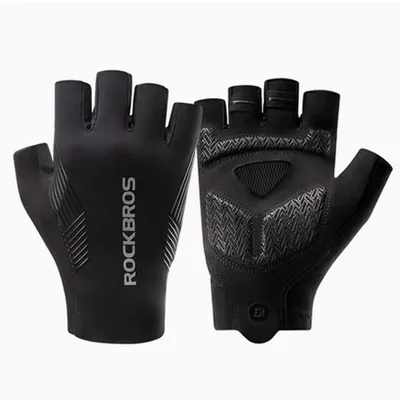 Produktbild von ROCKBROS Handschuhe Fahrrad Atmungsaktiv Fahrradhandschuhe Fingerlos Stoßdämpfung für Fahrrad Herren Damen Schwarz S