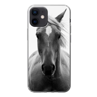 Produktbild von MuchoWow® Handyhülle Schutzhülle Hülle für iPhone 12 Pferd - Tier - Schwarz - Weiß Silikon Softcase Handy Hülle - Schutzhülle