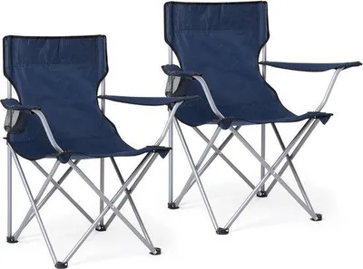 Produktbild von Famanu Campingstuhl Set von 2 - mit Armlehnen, Becherhalter und Tragetasche, marineblau