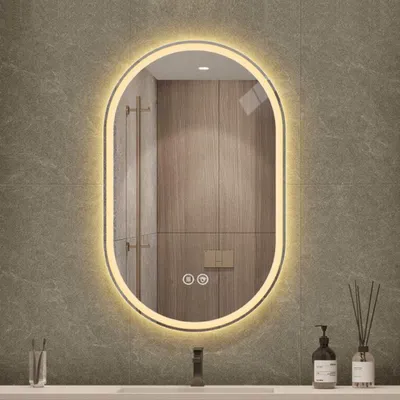 Produktbild von AIORBER 60x100cm LED Badezimmerspiegel Oval, Anti-Beschlag, Touchscreen, Dimmbar, 3 Lichtfarben, Wandmontage, Smart Spiegel Silber